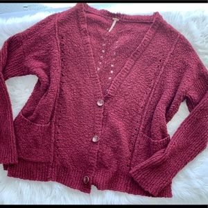 Burgundy Free People Cardigan in Size Large